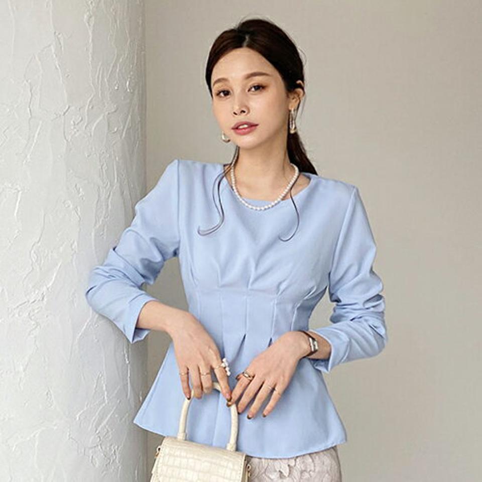 タックリボンブラウス・全4色・t66630 レディース 【bl】【トップス ブラウス 長袖 タック リボン りぼん ウエストマーク フレア フレアトップス 単色 無地 フェミニン シンプル 秋 冬 韓国 ファッション】【ハイホリHIHOLLI】