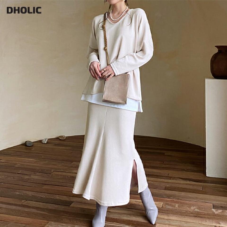 【只今10%OFF】タックネックブラウス&スカートSET・全3色・t66640 レディース 【ops】【セットアップ setup トップス ブラウス 長袖 スカート ロングスカート ロング タック 単色 無地 シンプル 大人 カジュアル 秋 冬 韓国 ファッション】【ハイホリHIHOLLI】