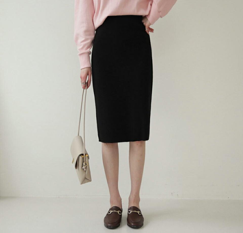 リブニットスカート・全4色・t64873 レディース 【sk】【韓国 ファッション ボトムス スカート ミディ ミディスカート ニットスカート Hライン ウエストゴム 無地 スリム 細身 上品 フェミニン カジュアル カジュアル 秋 冬】