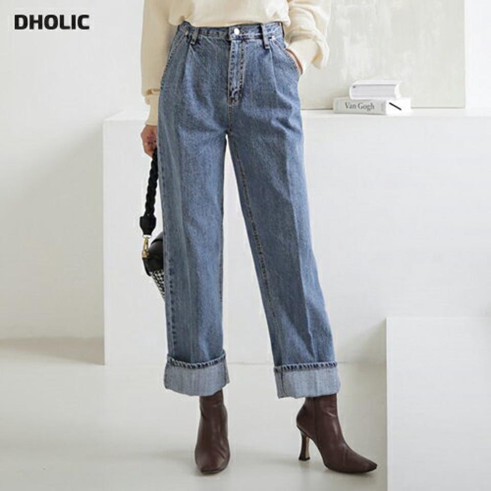 タックワイドデニムパンツ・全1色・t64870 レディース 【pt】【韓国 ファッション ボトムス パンツ デニム ロング ワンタック ワイドデニム ベルトループ ウォッシング スタイリッシュ 細身 10分丈 十分丈 ストレート カジュアル 無地 カジュアル 秋 冬】