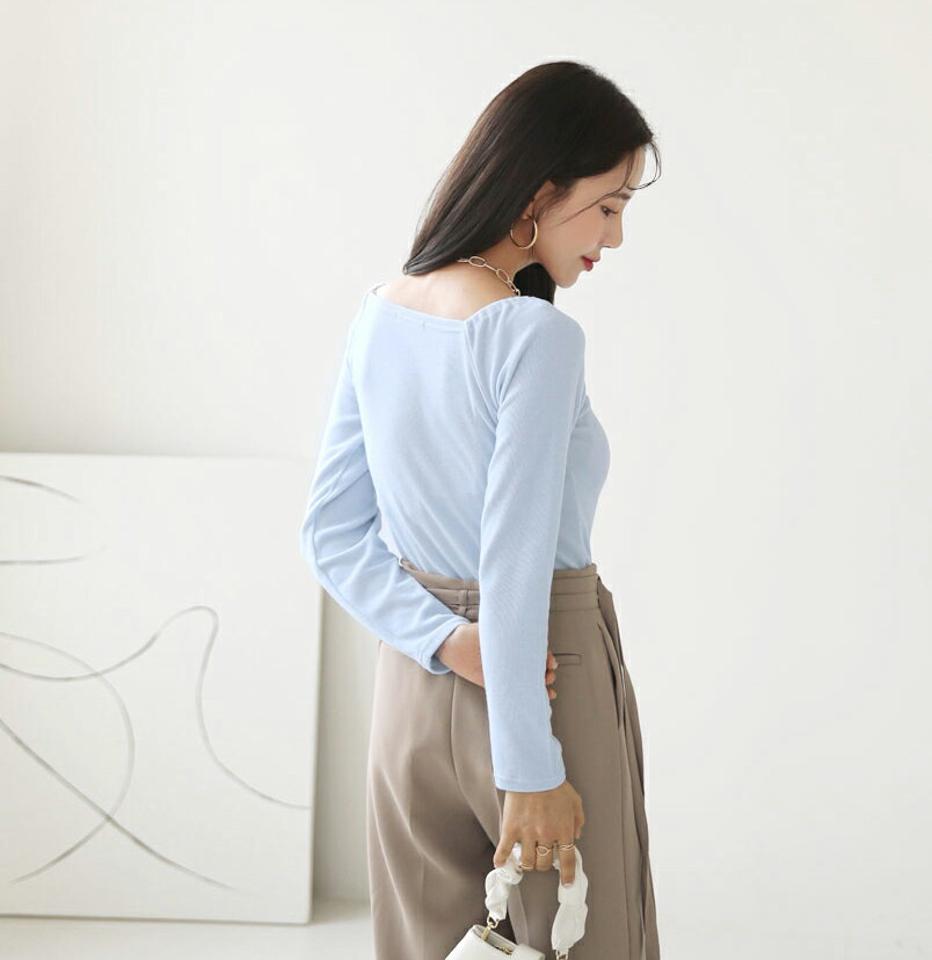 2WAYギャザーTシャツ・全4色・t64864 レディース 【tops】【韓国 ファッション トップス Tシャツ カットソー 長袖 スクエア Vネック デコルテ オフショル ギャザー 上品 体型カーバー フェミニン シンプル デイリー ベーシック カジュアル 秋 冬】