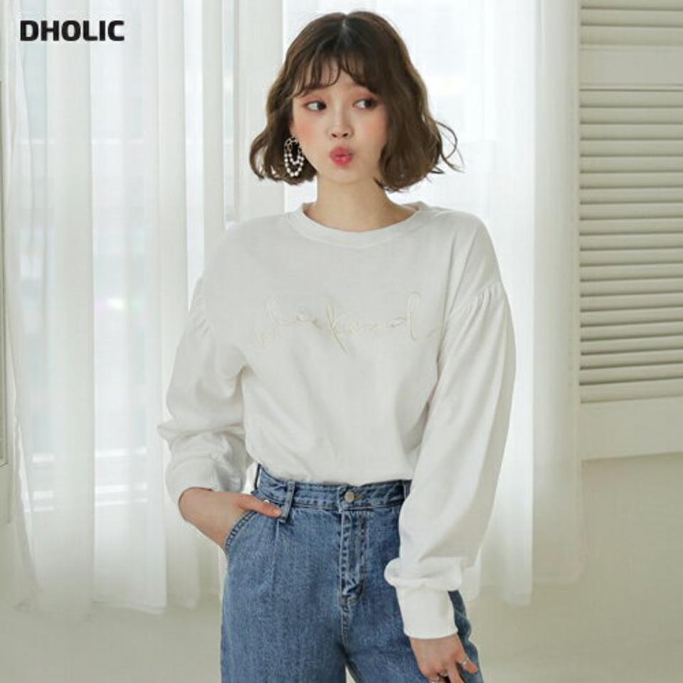 刺繍レタリングスウェット・全4色・t64872 レディース 【tops】【韓国 ファッション トップス スウェット Tシャツ カットソー 長袖 ラウンドネック 無地 ルーズ ゆったり デイリー ベーシック カジュアル レタリング カジュアル 秋 冬】【BT】