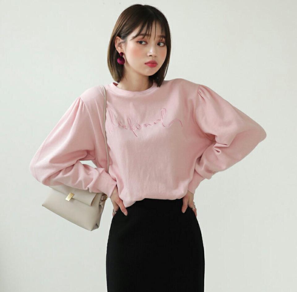 刺繍レタリングスウェット・全4色・t64872 レディース 【tops】【韓国 ファッション トップス スウェット Tシャツ カットソー 長袖 ラウンドネック 無地 ルーズ ゆったり デイリー ベーシック カジュアル レタリング カジュアル 秋 冬】【BT】