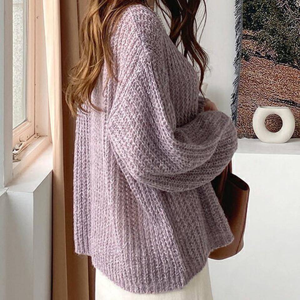 メランジラウンドニット・全4色・b66622 レディース 【tops】【トップス ニット ニットトップス 長袖 メランジ ラウンドネック ゆったり ルーズ カジュアル 秋 冬 韓国 ファッション】【ハイホリHIHOLLI】