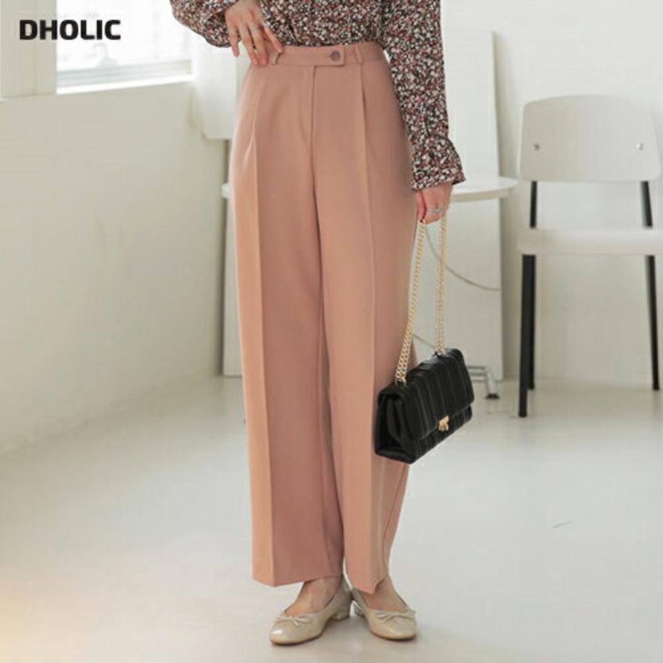 ボタンワンタックスラックス・全3色・t64893 レディース 【pt】【韓国 ファッション ボトムス パンツ スラックス ロング ワイド ベルトループ ワンタック 細身 10分丈 十分丈 ストレート カジュアル 無地 カジュアル 秋 冬】