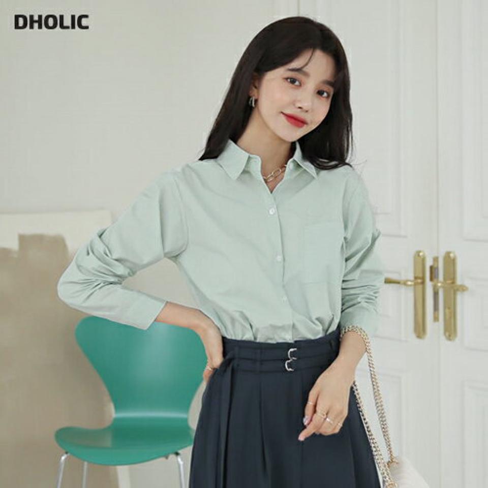 ワンポケットシャツ・全5色・t64874 レディース 【bl】【韓国 ファッション トップス シャツ ブラウス 長袖 ワンポケット オフィス オフィスカジュアル 上品 ベーシック フェミニン カジュアル デイリー カジュアル 秋 冬】