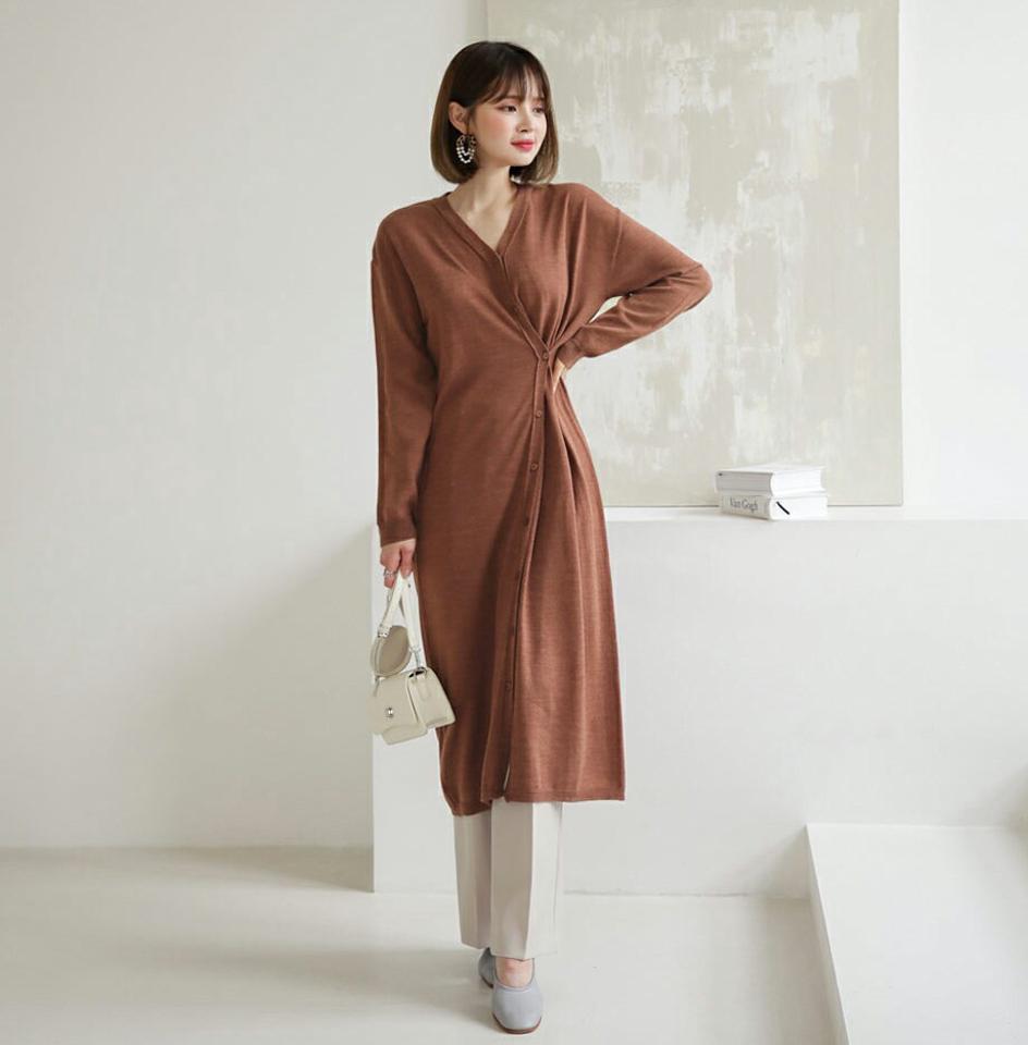 【只今10%OFF】2WAYボタンニットワンピース・全4色・t64883 レディース 【ops】【韓国 ファッション ワンピース ロング ロングワンピース 長袖 2WAY ニットワンピース ユニーク ルーズ 体型カバー フェミニン 上品 ベーシック シンプル カジュアル 秋 冬】