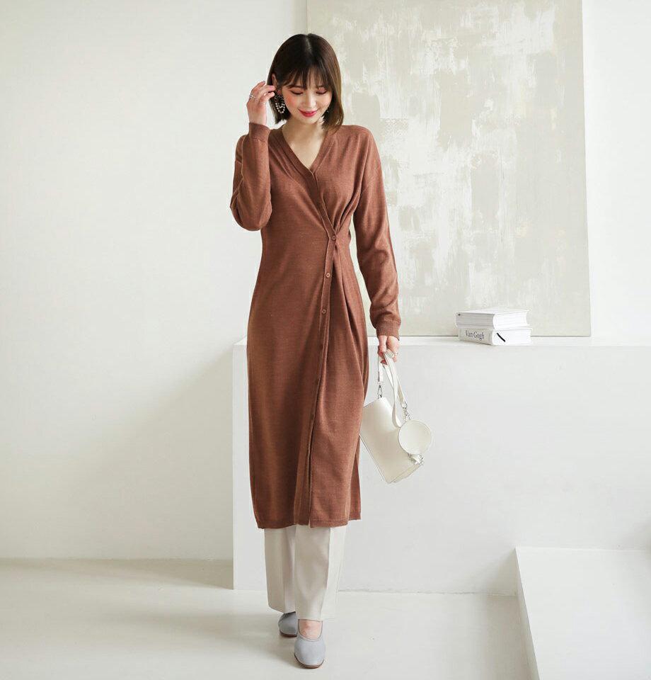 【只今10%OFF】2WAYボタンニットワンピース・全4色・t64883 レディース 【ops】【韓国 ファッション ワンピース ロング ロングワンピース 長袖 2WAY ニットワンピース ユニーク ルーズ 体型カバー フェミニン 上品 ベーシック シンプル カジュアル 秋 冬】