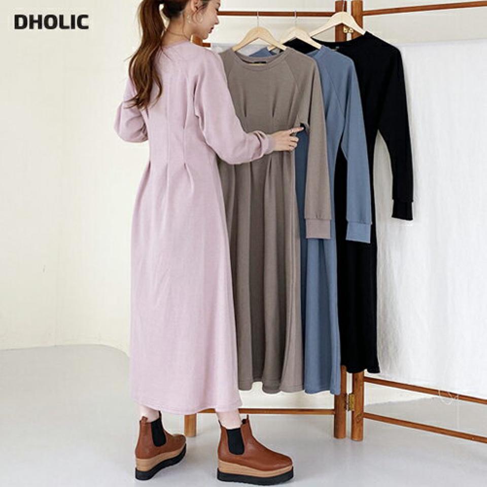 タックフレアワンピース・全4色・b66632 レディース 【ops】【ワンピース ロング ロングワンピース 長袖 フレア フレアワンピース タック 単色 無地 シンプル 大人 秋 冬 韓国 ファッション】【ハイホリHIHOLLI】