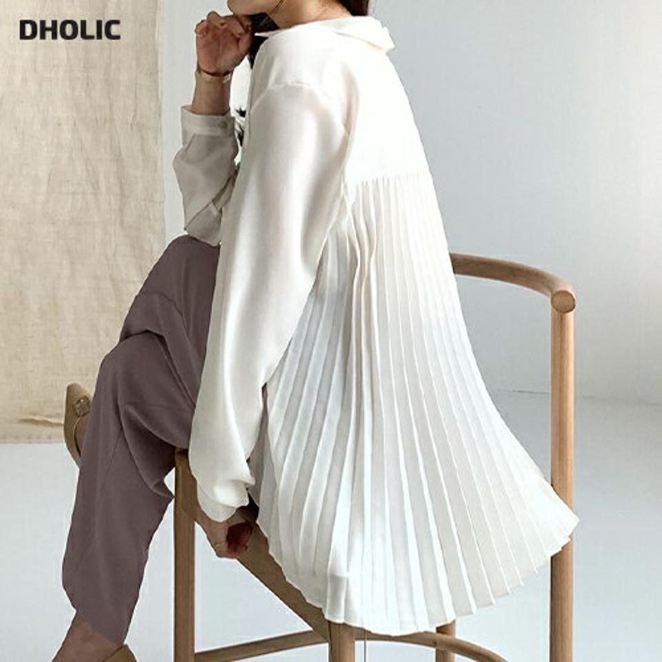 バックプリーツブラウス・全2色・t66629 レディース 【bl】【トップス ブラウス シャツブラウス 体型カバー プリーツ バックプリーツ バックシャン バックコンシャス 長袖 フェミニン きれいめ 可愛い かわいい 秋 冬 韓国 ファッション】【ハイホリHIHOLLI】