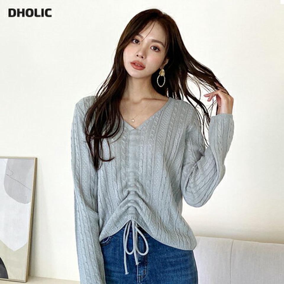 ドロストVネックツイストニット・全4色・t66566 レディース 【tops】【トップス ニット ニットトップス 長袖 ツイスト Vネック ドロスト カジュアル ラフ 秋 冬 韓国 ファッション】【ハイホリHIHOLLI】