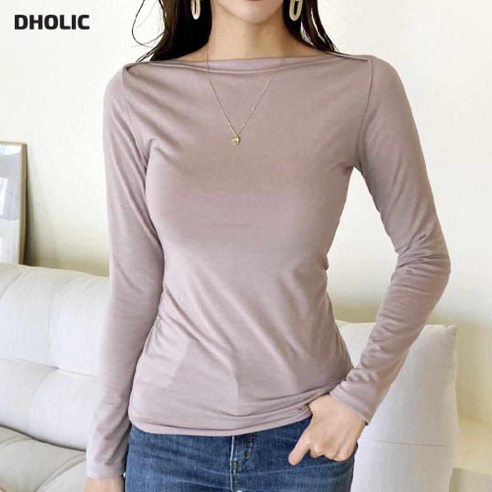 ボートネックTシャツ・全5色・t66563 レディース 【tops】【トップス Tシャツ 長袖 ボートネック 長袖 単色 無地 シンプル ベーシック 上品 フェミニン きれいめ 秋 冬 韓国 ファッション】【ハイホリHIHOLLI】