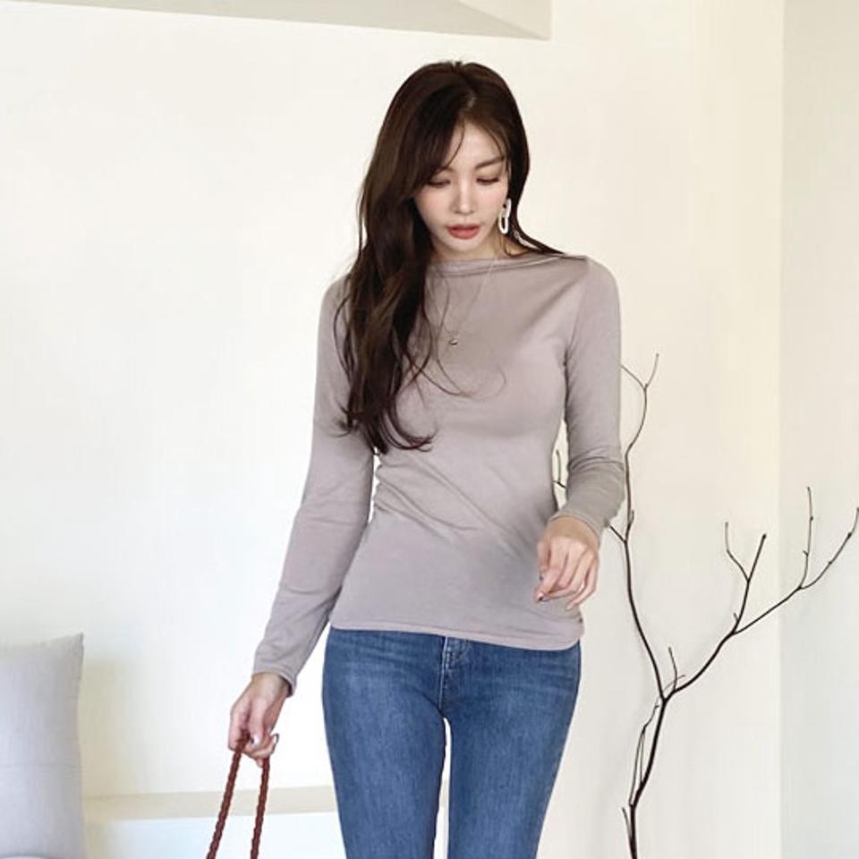 ボートネックTシャツ・全5色・t66563 レディース 【tops】【トップス Tシャツ 長袖 ボートネック 長袖 単色 無地 シンプル ベーシック 上品 フェミニン きれいめ 秋 冬 韓国 ファッション】【ハイホリHIHOLLI】