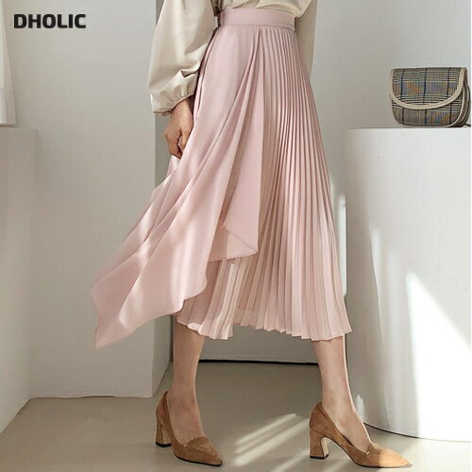 アンバランスプリーツスカート・全3色・t61532 レディース 【sk】【韓国 ファッション ボトムス スカート ロング ウエストゴム アンバランス ユニーク フレア 上品 細身 カジュアル フェミニン シンプル スリム 体型カーバー ベーシック デイリー 秋 冬】