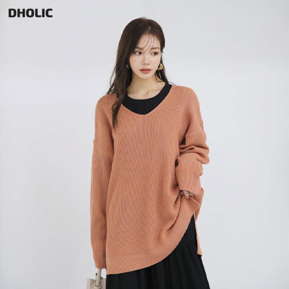 ルーズVネックニット・全5色・t66567 レディース 【tops】【トップス ニット ニットトップス 長袖 Vネック 単色 無地 シンプル ベーシック ルーズ ゆったり カジュアル ラフ 秋 冬 韓国 ファッション】【ハイホリHIHOLLI】