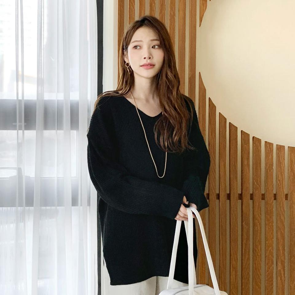 ルーズVネックニット・全5色・t66567 レディース 【tops】【トップス ニット ニットトップス 長袖 Vネック 単色 無地 シンプル ベーシック ルーズ ゆったり カジュアル ラフ 秋 冬 韓国 ファッション】【ハイホリHIHOLLI】