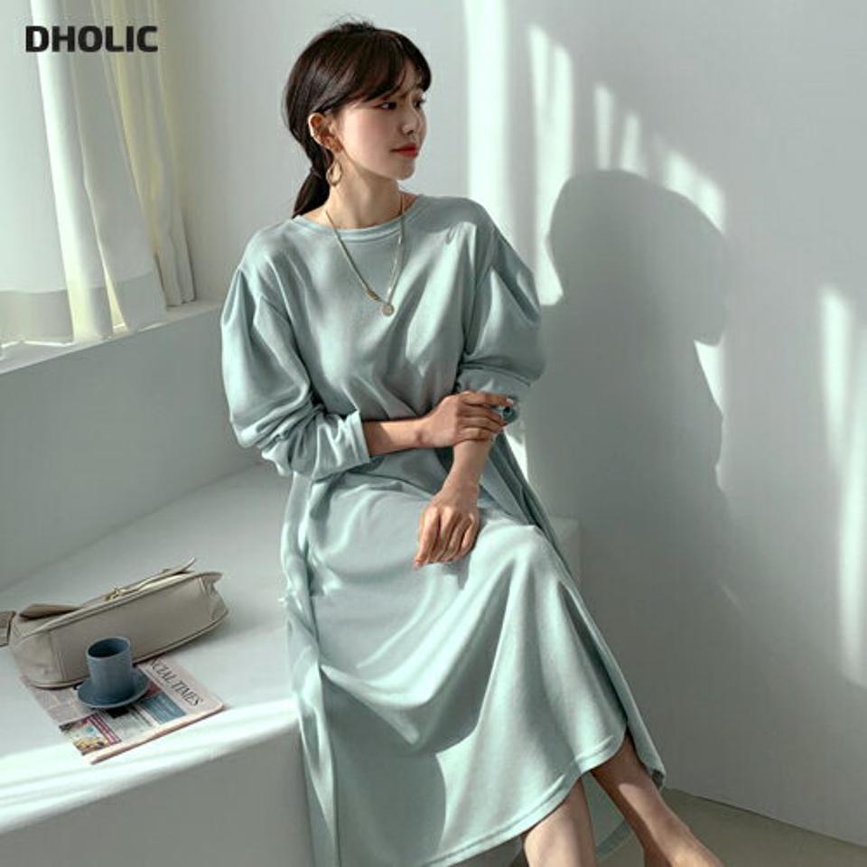 パフスリーブワンピース・全3色・b61521 レディース 【ops】【韓国 ファッション ワンピース ロング ロングワンピース 長袖 ボリューム スリーブ スウェット地 カジュアル フレア 体型カバー フェミニン 上品 ベーシック シンプル カジュアル 秋 冬】