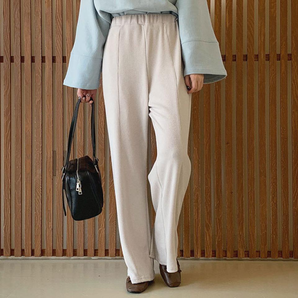 リブスリットパンツ・全3色・t66686 レディース 【pt】【パンツ ズボン ロングパンツ スリット リブ リブパンツ 単色 シンプル カジュアル 秋 冬 韓国 ファッション】【ハイホリHIHOLLI】