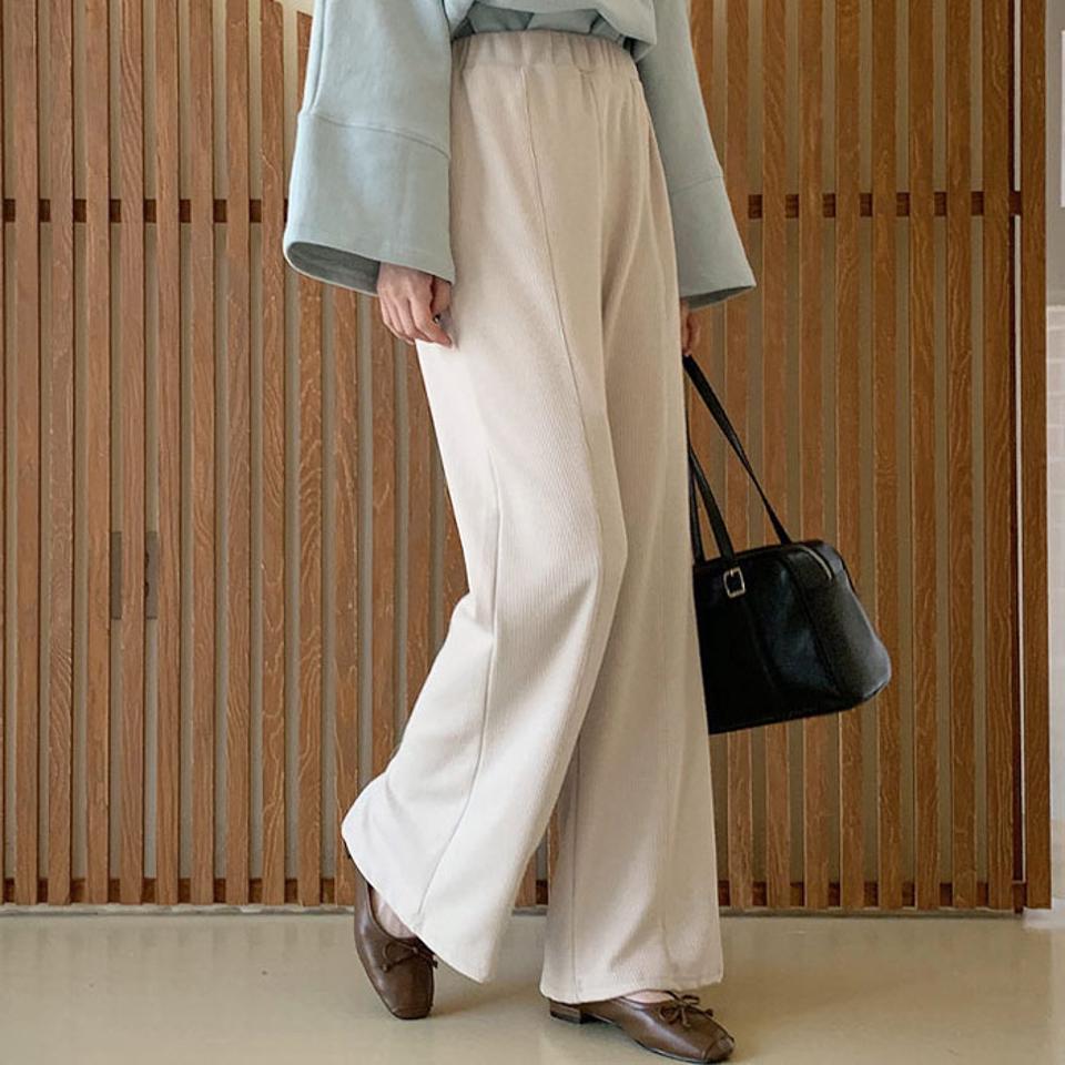 リブスリットパンツ・全3色・t66686 レディース 【pt】【パンツ ズボン ロングパンツ スリット リブ リブパンツ 単色 シンプル カジュアル 秋 冬 韓国 ファッション】【ハイホリHIHOLLI】