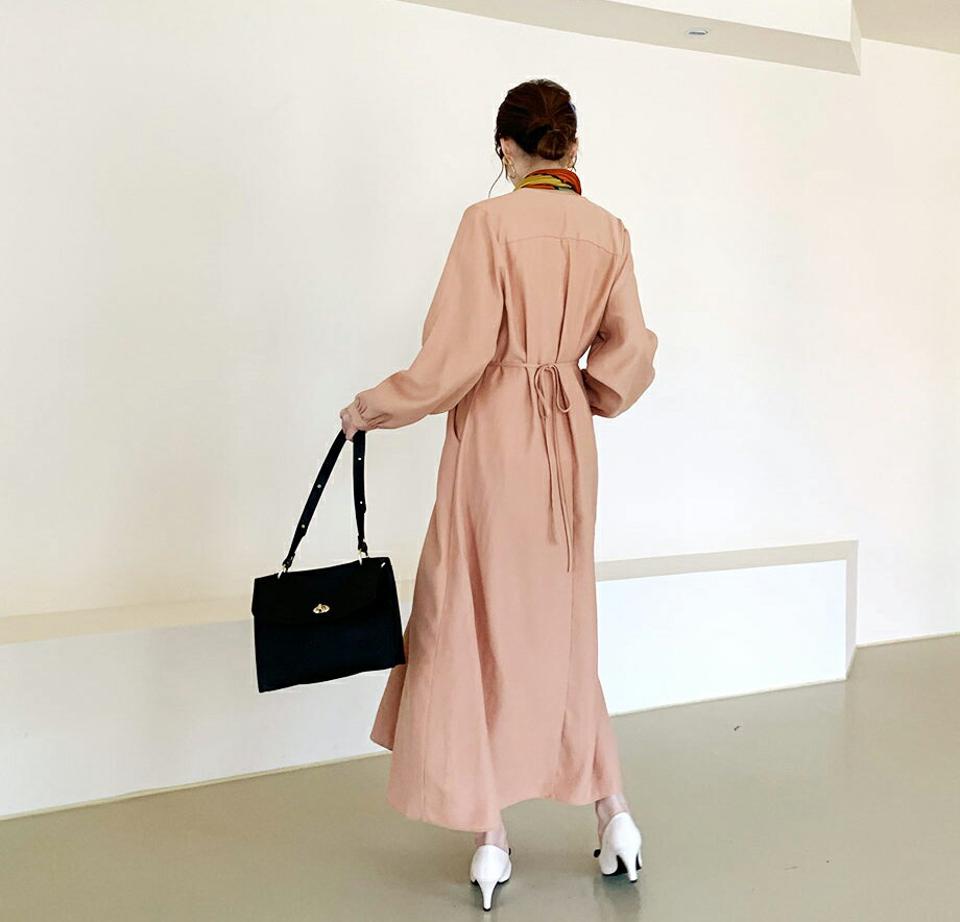 ストラップ付ボタンワンピース・全3色・t66607 レディース 【ops】【ワンピース ロング ロングワンピース 長袖 ストラップ 単色 無地 シンプル 大人 秋 冬 韓国 ファッション】【ハイホリHIHOLLI】