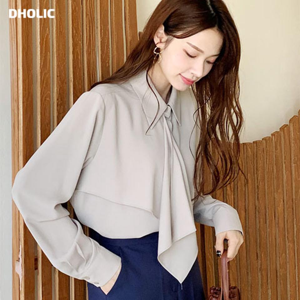 ラッフルカラーブラウス・全2色・b66558 レディース 【bl】【トップス ブラウス 長袖 ラッフル 単色 無地 シンプル オフィスカジュアル 大人 フェミニン 秋 冬 韓国 ファッション】【ハイホリHIHOLLI】