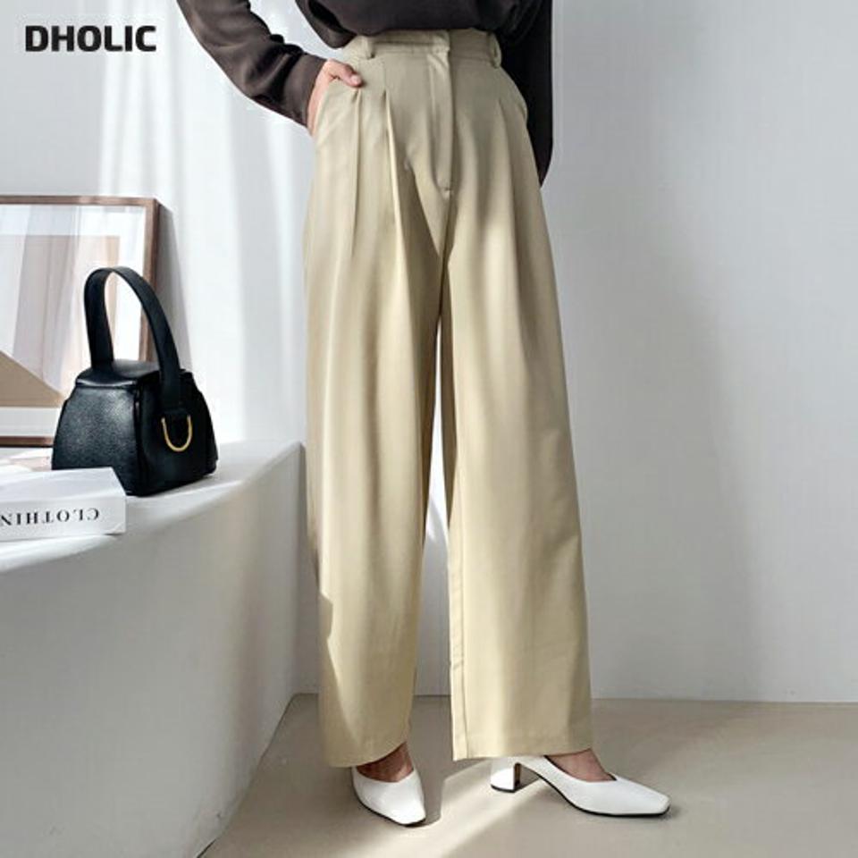 ツータックワイドスラックス・全3色・t61536 レディース 【pt】【韓国 ファッション ボトムス パンツ スラックス ロング ワイド ワイドスラックス ウエストゴム ツータック 細身 10分丈 十分丈 ストレート カジュアル 無地 カジュアル 秋 冬】