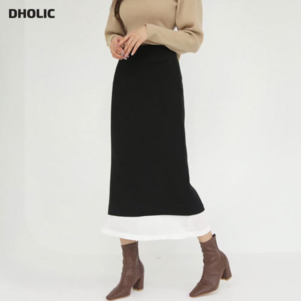 配色レイヤードスカート・全2色・t66616 レディース 【sk】【スカート ロング ロングスカート 配色 レイヤード 大人 フェミニン シック 秋 冬 韓国 ファッション】【ハイホリHIHOLLI】