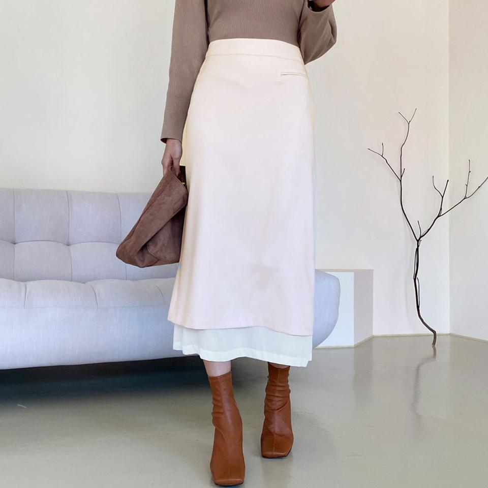 配色レイヤードスカート・全2色・t66616 レディース 【sk】【スカート ロング ロングスカート 配色 レイヤード 大人 フェミニン シック 秋 冬 韓国 ファッション】【ハイホリHIHOLLI】