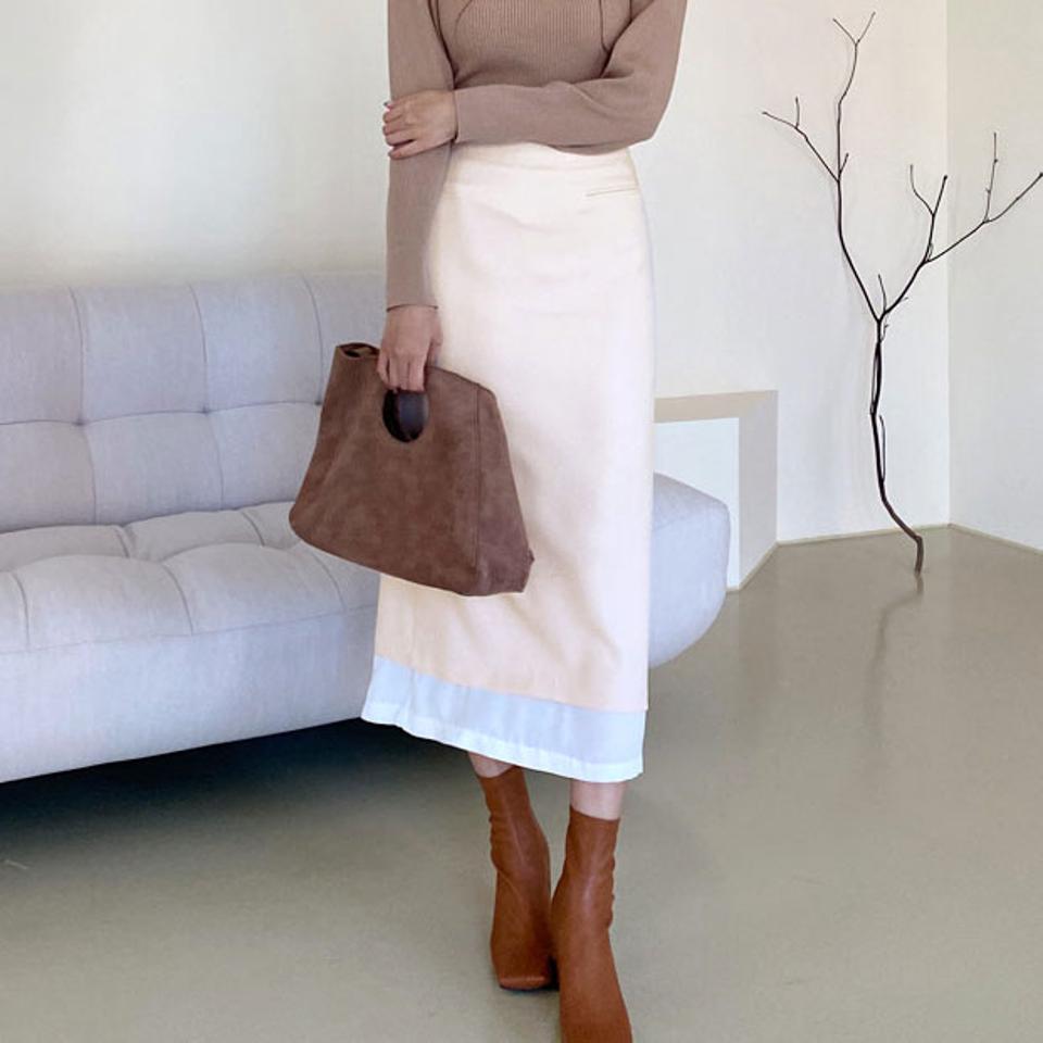 配色レイヤードスカート・全2色・t66616 レディース 【sk】【スカート ロング ロングスカート 配色 レイヤード 大人 フェミニン シック 秋 冬 韓国 ファッション】【ハイホリHIHOLLI】