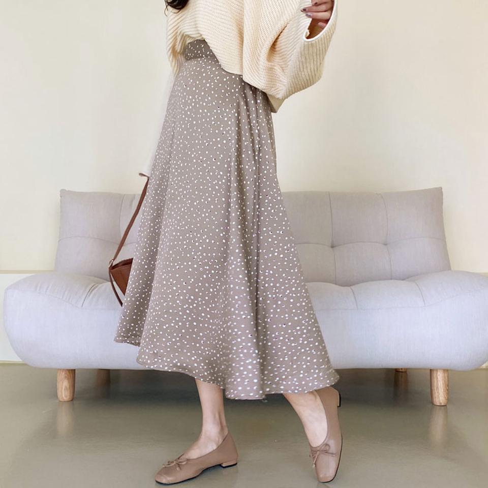 ランダムドットスカート・全2色・b66618 レディース 【sk】【スカート ロング ロングスカート ドット柄 レディ 秋 冬 韓国 ファッション】【ハイホリHIHOLLI】