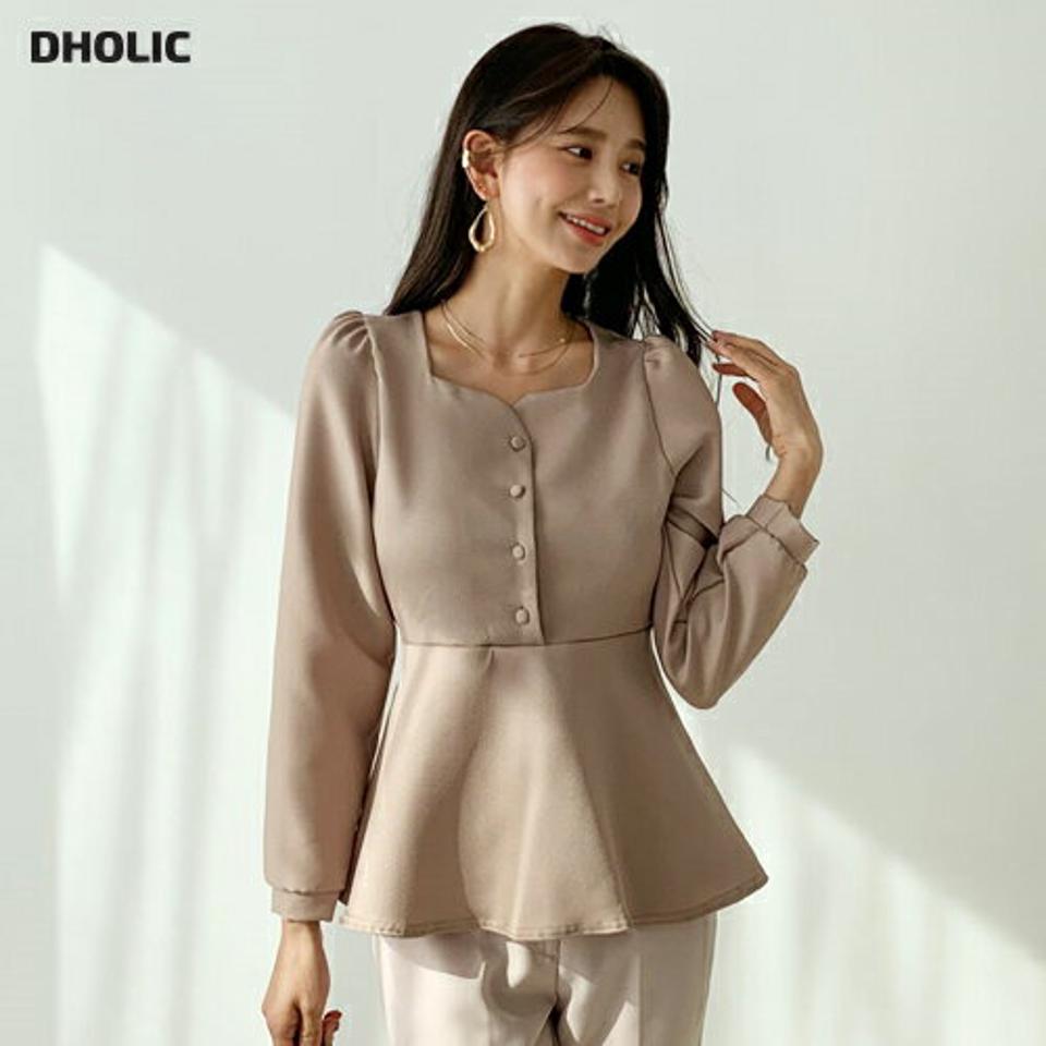 スクエアフレアブラウス・全4色・t61518 レディース 【bl】【韓国 ファッション トップス ブラウス 長袖 スクエアネック 首元 デコルテ リボン フレア 無地 上品 ベーシック フェミニン カジュアル デイリー カジュアル 秋 冬】