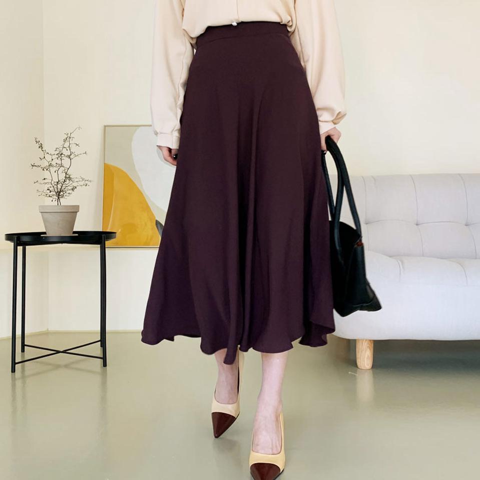 フレアロングスカート・全5色・t66586 レディース 【sk】【スカート ロング ロングスカート フレア フレアスカート 単色 無地 シンプル 大人 秋 冬 韓国 ファッション】【ハイホリHIHOLLI】