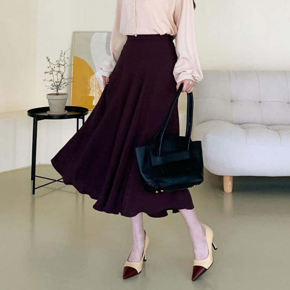 フレアロングスカート・全5色・t66586 レディース 【sk】【スカート ロング ロングスカート フレア フレアスカート 単色 無地 シンプル 大人 秋 冬 韓国 ファッション】【ハイホリHIHOLLI】