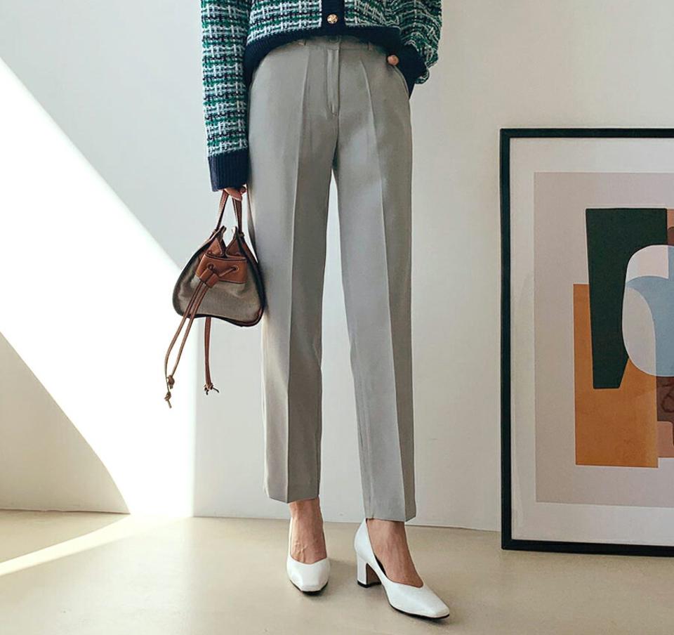 スリムスラックス・全5色・t61534 レディース 【pt】 韓国 ファッション ボトムス パンツ ロング スラックス サイドポケット ベルトループ スリム フィット 細身 10分丈 十分丈 ストレート オフィス オフィスカジュアル 無地 カジュアル 秋 冬