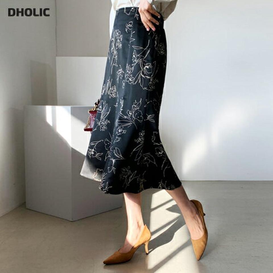 ドローイングフローラルスカート・全2色・t62630 レディース 【sk】【韓国 ファッション ボトムス スカート ロング フレア パターン ドローイング フローラル バックゴム サイドジップ 上品 細身 カジュアル フェミニン シンプル 体型カーバー カジュアル 秋 冬】