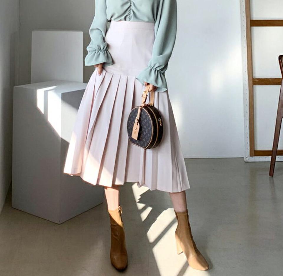 プリーツフレアスカート・全3色・t62628 レディース 【sk】【韓国 ファッション ボトムス スカート ロング フレア プリーツ バックゴム サイドファスナー 上品 細身 カジュアル フェミニン シンプル スリム 体型カーバー ベーシック 秋 冬】