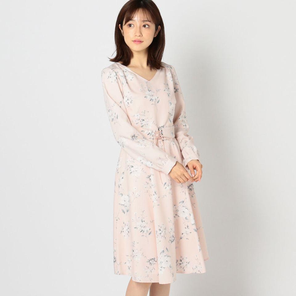 ベルト付き花柄ワンピース