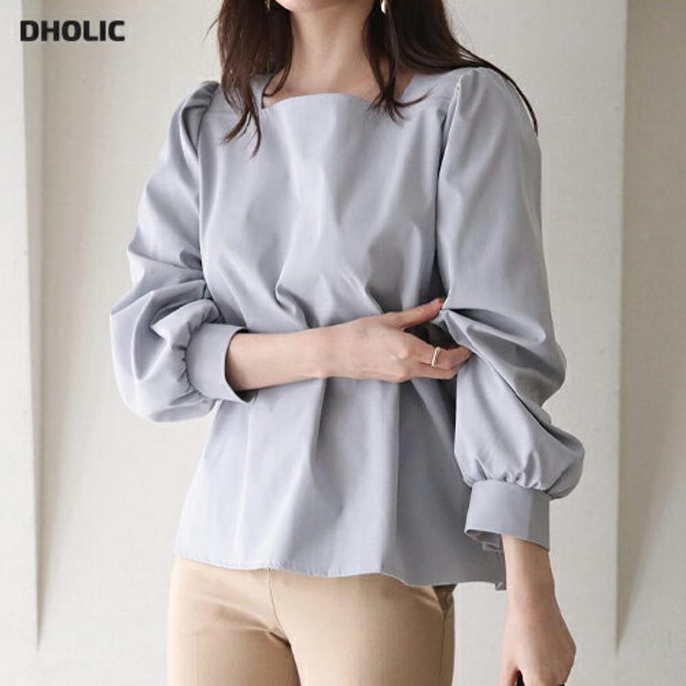 スクエアネックブラウス・全4色・t66685 レディース 【bl】【トップス ブラウス 長袖 スクエアネック 単色 無地 シンプル フェミニン きれいめ 大人 デコルテ 鎖骨 秋 冬 韓国 ファッション】【ハイホリHIHOLLI】