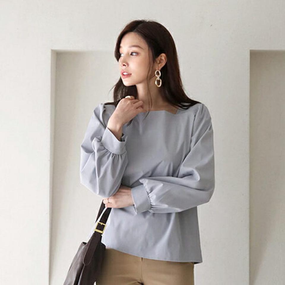 スクエアネックブラウス・全4色・t66685 レディース 【bl】【トップス ブラウス 長袖 スクエアネック 単色 無地 シンプル フェミニン きれいめ 大人 デコルテ 鎖骨 秋 冬 韓国 ファッション】【ハイホリHIHOLLI】