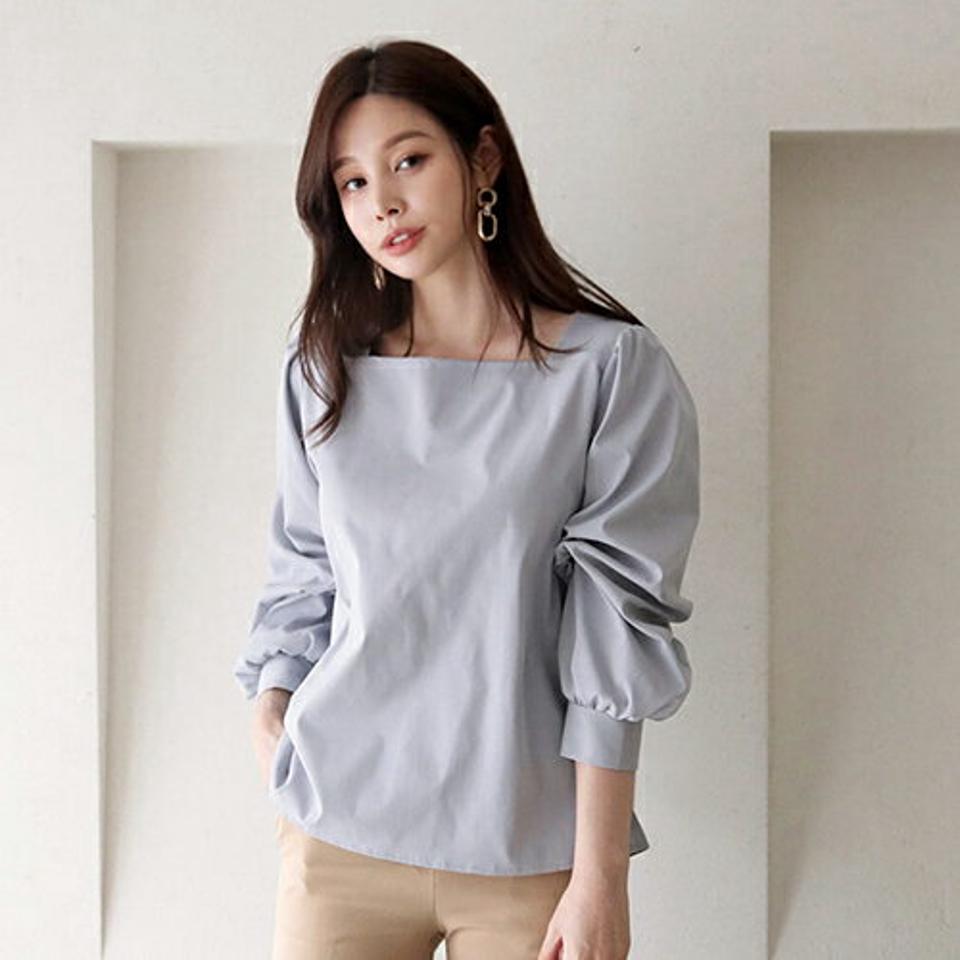 スクエアネックブラウス・全4色・t66685 レディース 【bl】【トップス ブラウス 長袖 スクエアネック 単色 無地 シンプル フェミニン きれいめ 大人 デコルテ 鎖骨 秋 冬 韓国 ファッション】【ハイホリHIHOLLI】