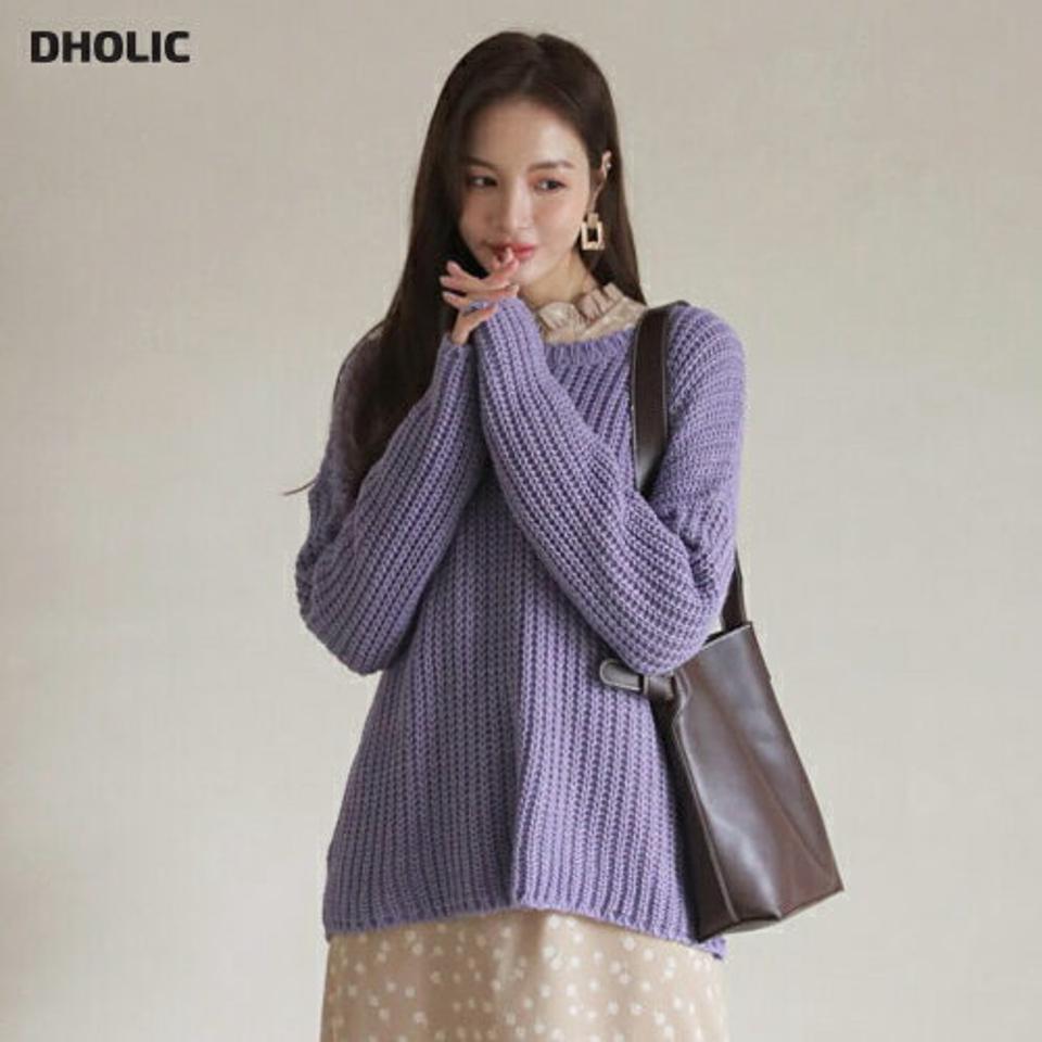 ラウンドルーズニット・全5色・b66676 レディース 【tops】【トップス ニット ニットトップス 長袖 ルーズ 単色 無地 シンプル カジュアル ラフ 秋 冬 韓国 ファッション】【ハイホリHIHOLLI】