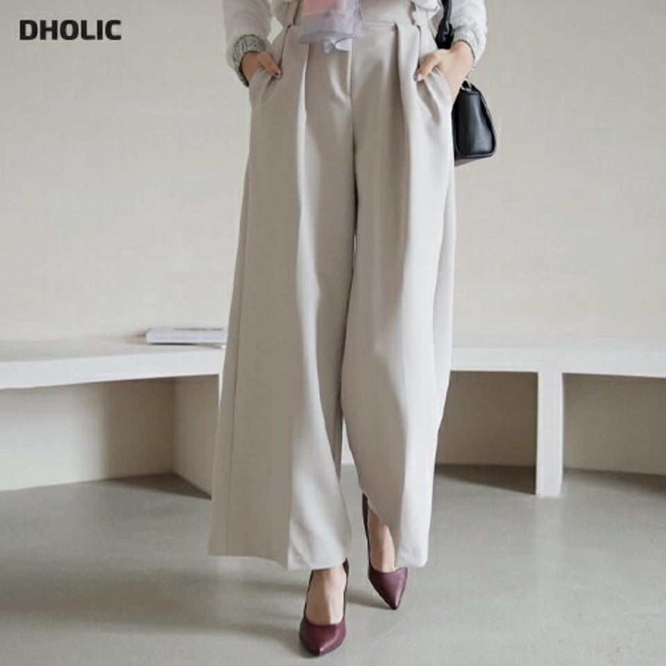 タックワイドスラックス・全3色・t66689 レディース 【pt】【スラックス パンツ ズボン ロングパンツ ワイド ワイドパンツ 単色 無地 シンプル タック 大人 オフィスカジュアル 秋 冬 韓国 ファッション】【ハイホリHIHOLLI】