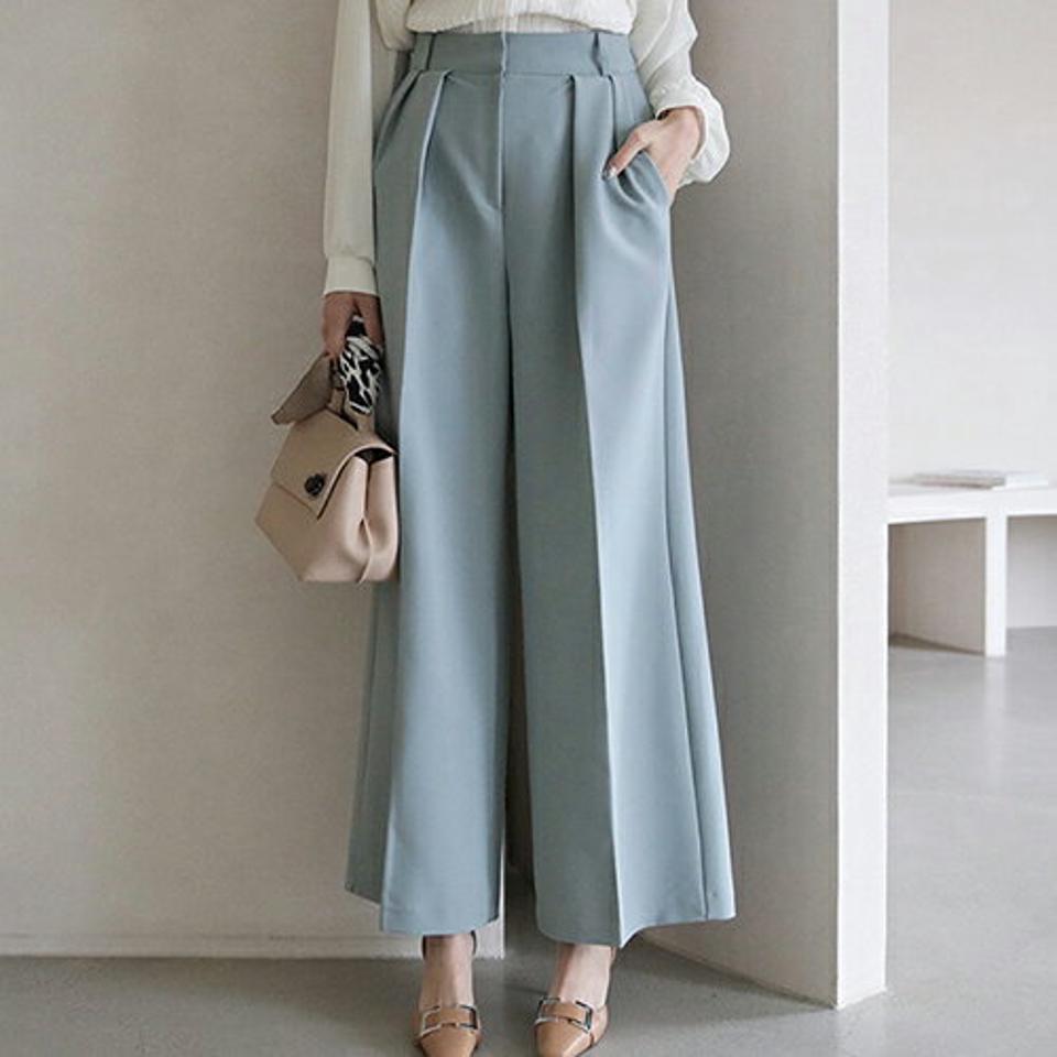 タックワイドスラックス・全3色・t66689 レディース 【pt】【スラックス パンツ ズボン ロングパンツ ワイド ワイドパンツ 単色 無地 シンプル タック 大人 オフィスカジュアル 秋 冬 韓国 ファッション】【ハイホリHIHOLLI】