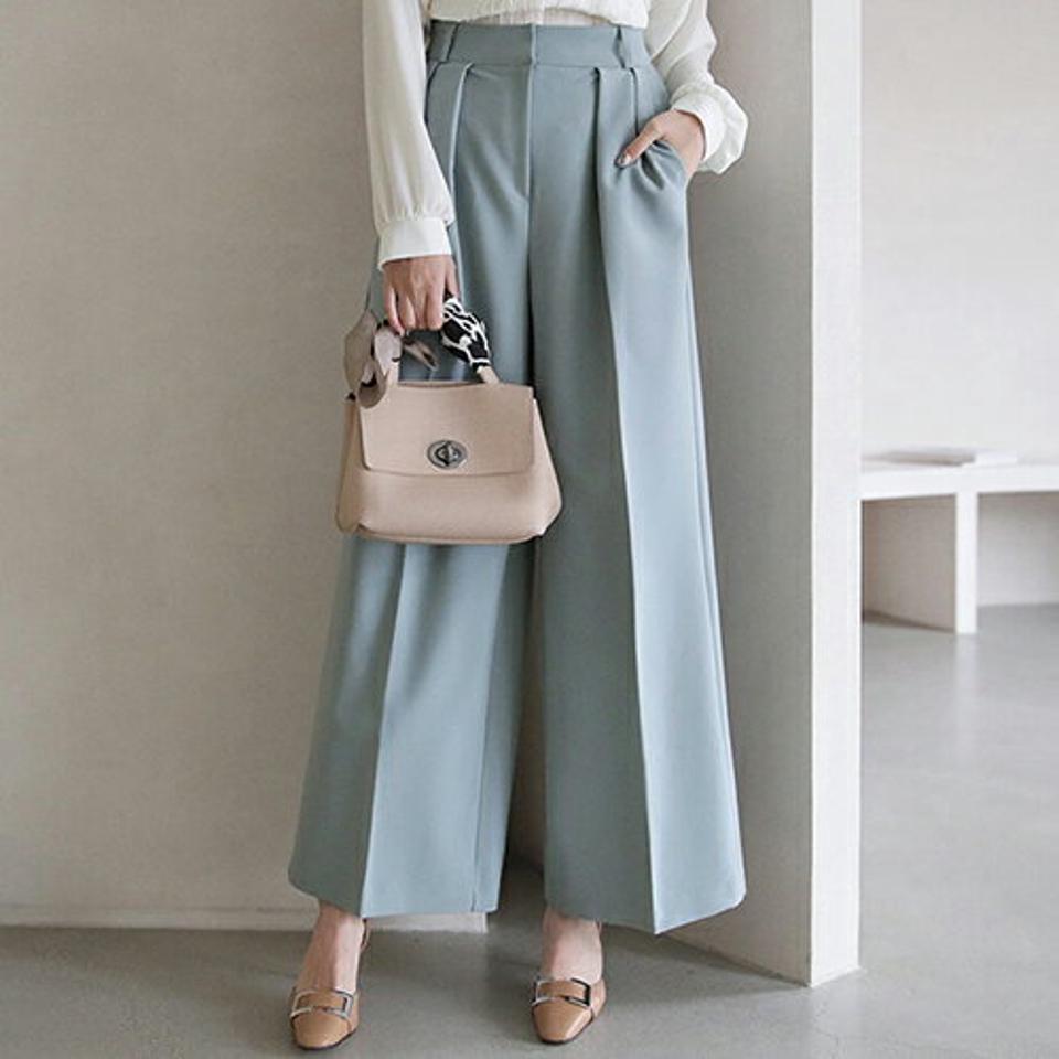 タックワイドスラックス・全3色・t66689 レディース 【pt】【スラックス パンツ ズボン ロングパンツ ワイド ワイドパンツ 単色 無地 シンプル タック 大人 オフィスカジュアル 秋 冬 韓国 ファッション】【ハイホリHIHOLLI】