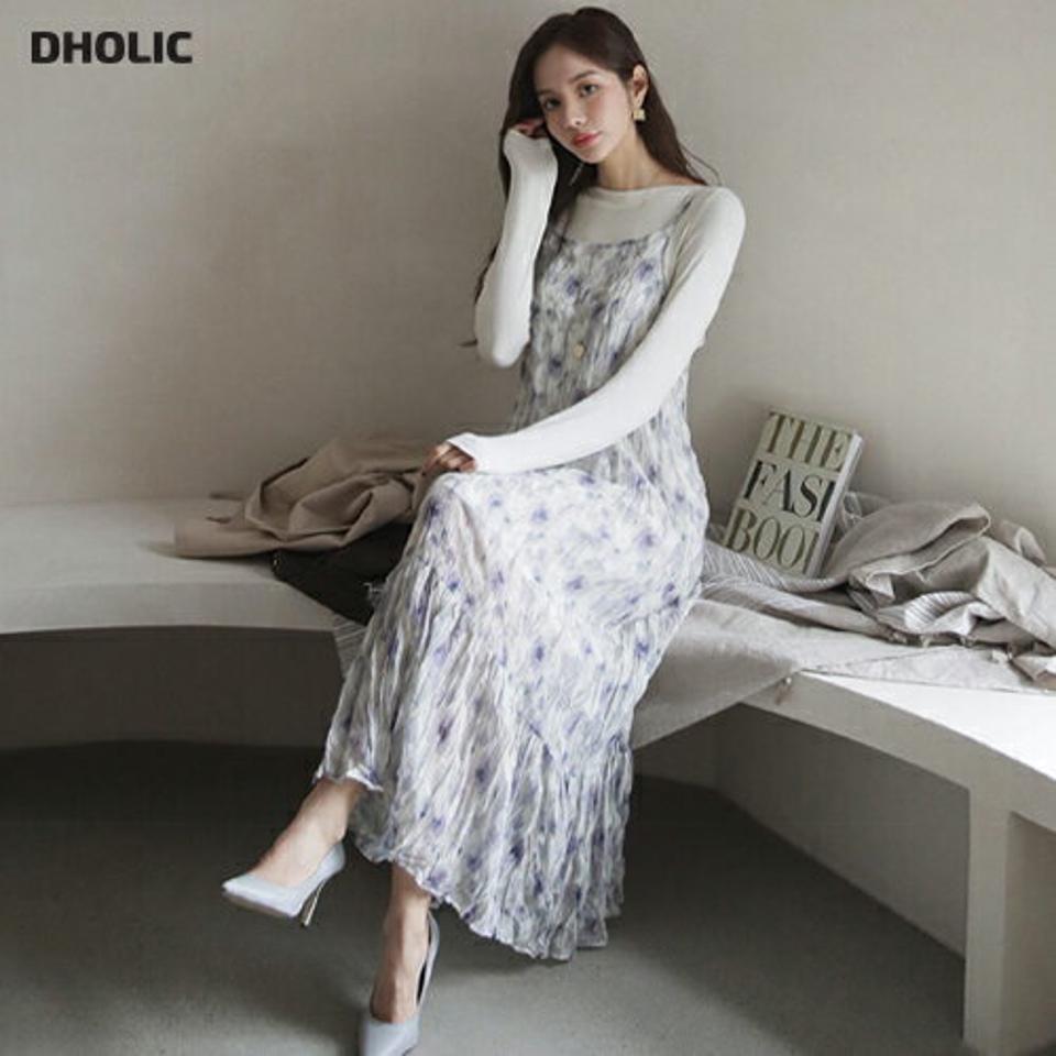 リンクル花柄キャミワンピース・全2色・t66674 レディース 【ops】 ワンピース ロング ロングワンピース スリーブレス ノースリーブ リンクル 花柄 フラワー キャミソール レイヤード 大人 フェミニン 春 秋 冬 韓国 ファッション ハイホリHIHOLLI