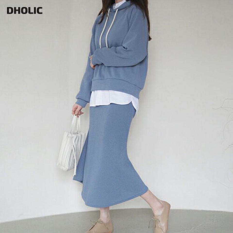 ラグランフーディ&スカートSET・全4色・t66678 レディース 【sk】【セットアップ setup トップス パーカー フーディー フーディ フード 長袖 スカート ロングスカート ロング 単色 無地 シンプル カジュアル 秋 冬 韓国 ファッション】【ハイホリHIHOLLI】