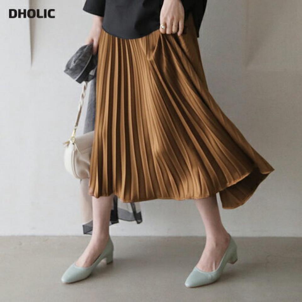 サテンプリーツスカート・全5色・t66687 レディース 【sk】【スカート ロング ロングスカート プリーツ プリーツスカート サテン 単色 シンプル フェミニン ウエストゴム 秋 冬 韓国 ファッション】【ハイホリHIHOLLI】