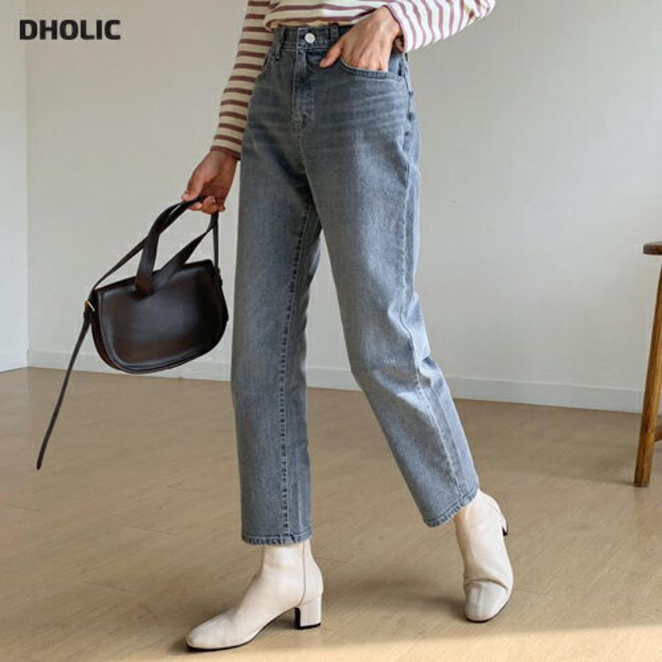 グレートーンデニムパンツ・全1色・t56804 レディース 【pt】 韓国 ファッション ボトムス パンツ ロング デニム ビンテージ ウエストゴム ストレート 美脚 10分丈 十分丈 カジュアル デイリー 秋 冬