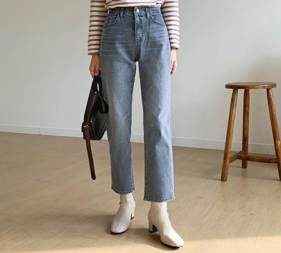 グレートーンデニムパンツ・全1色・t56804 レディース 【pt】 韓国 ファッション ボトムス パンツ ロング デニム ビンテージ ウエストゴム ストレート 美脚 10分丈 十分丈 カジュアル デイリー 秋 冬