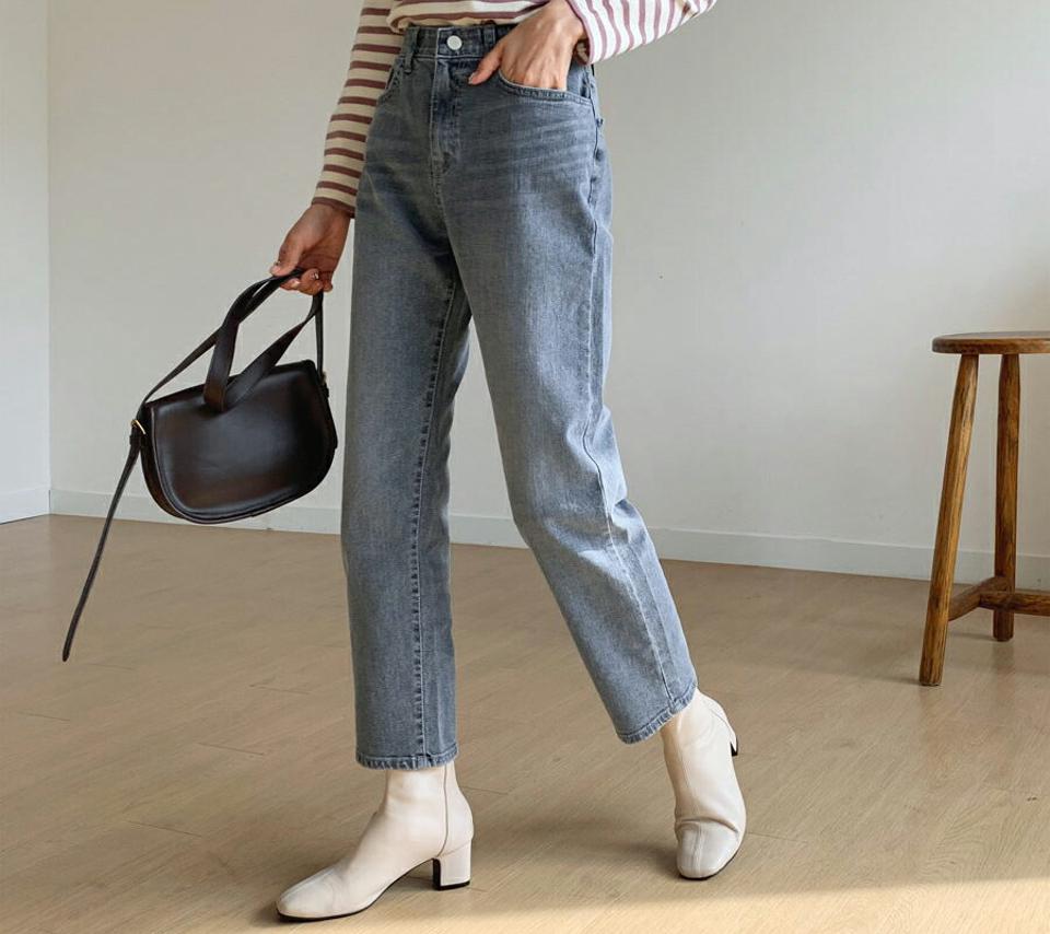 グレートーンデニムパンツ・全1色・t56804 レディース 【pt】 韓国 ファッション ボトムス パンツ ロング デニム ビンテージ ウエストゴム ストレート 美脚 10分丈 十分丈 カジュアル デイリー 秋 冬